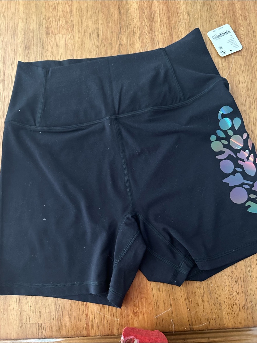 Free People Women's Black Active High-Waist Shorts with Iridescent Print